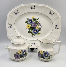 English Staffordshire Wayside Ironstone Sugar Creamer & Platter Set Vintage  picture