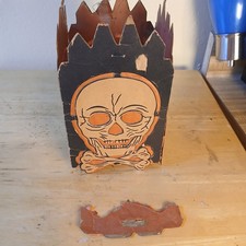 Vintage Halloween Die Cut Skull and Crossbones Cardboard Lantern 1950's picture