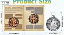 3/4 Inch Round Silver Oxidized  St Benedict Medal With explanation of medal and picture