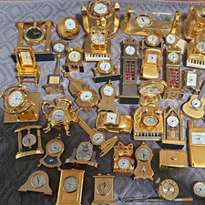 Assorted Lot Of 57 Mini Brass Desk, Mantel & Shelf Clocks, Various Styles picture
