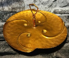 12” Gregorian Copper Hand Hammered Tray w/Handle Made in USA Vintage Scalloped picture