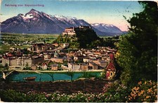 Vintage Salzburg Austria Postcard Kapuzinerberg Fortress 1929 Posted picture