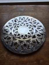 Raimond #254 Round Pierced Floral Etched Silver-Plated Glass Trivet Italy 🇮🇹 picture