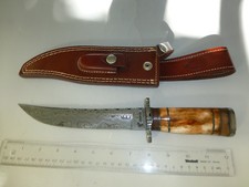 RARE CUSTOM HANDMADE A+ UNIQUE DAMASCUS FORGING KNIFE DAGGER WITH LEATHER SHEATH picture