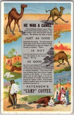 Rare Antique Postcard ~ Paterson's Camp Coffee He Was A Camel UK Postage Stamp picture