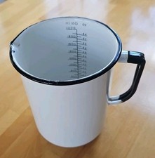 Vintage Enamelware Pitcher White Black Medical Measuring Cup 2000 cc 64 Oz. L@@K picture