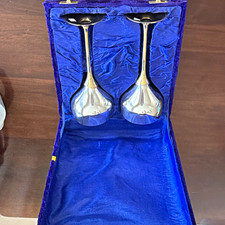 Pair Silver Plate and brass Goblets with Velvet Presentation Case, Made in India picture