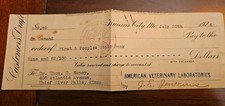 Vintage 1926 American Veterinary Laboratories First & Peoples Bank Check picture