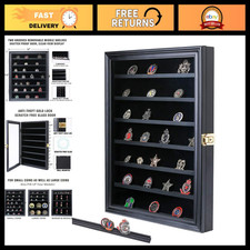 Lockable Wooden Military Challenge Coin Display Case - Cabinet Rack Holder picture