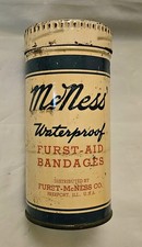 Vintage McNess' Furst-Aid Bandages Tin Mercurochrome Waterproof Furst-McNess Co picture