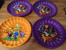 Set 4 Vintage Berman Ind. Halloween Scarecrow Witch Plastic Candy Snack Bowls picture