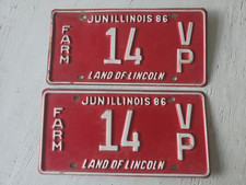 Pair of Vintage 1986 Farm Illinois License Plate Tag Red Land of Lincoln 14 VP picture