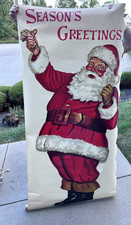 Vintage 1950s 6 FT Santa Scroll Banner • Season’s Greetings Christmas Wall Decor picture