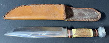 Vtg EIG Solingen Germany Stag Handle Bowie Knife w/Orig. Sheath LARGE 13 1/4
