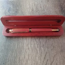 Mohagonay Wood Case & Writing Pen INK PEN WORKS Unbranded Brown & Gold picture