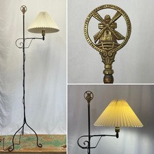 REWIRED Vtg Wrought Iron Brass Amish Floor Lamp Farmhouse Colonial Arts & Crafts picture