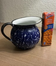 RARE COBALT BLUE SWIRL TINY CREAMER/PITCHER GRANITEWARE ENAMELWARE PRIMITIVE picture