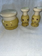 Vintage Yellow Happy Smiling Face French Chef salt/pepper/grease jar set picture