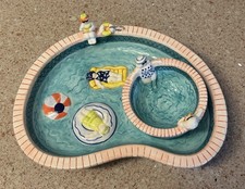 Vtg Cardinal Bathing Beauties Ceramic Chip / Dip Swimming Pool Painted 2 Piece picture