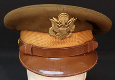 WWII US Army Officers Service Visor Hat Doeskin Felt Early War Full Strap, VG+ picture