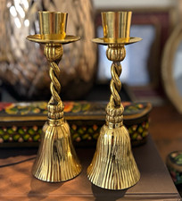 Polished Brass Twist Taper Candle Holders Candlesticks, Pair of 2 Traditional picture