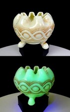 Northwood Custard Vaseline Glass EAPG Beaded Cable Antique 3 1/2