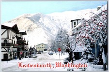 WINTERY STREET SCENE Leavenworth Washington Bavarian Architecture Postcard picture