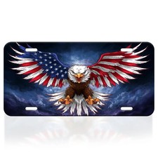 American Flag Eagle License Plate – Patriotic Car Tag, USA Bald Eagle Front Plat picture