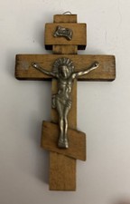 Vintage Russian Orthodox Wall Cross Wood Metal Corpus 3 Bar Crucifix IC XC 3.5” picture