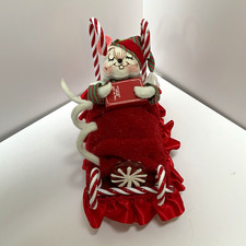 Christmas Mouse Candy Stripe Sleigh Bed Figurine Plush Fabric/Wood Red picture