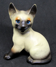 Siamese Cat Kitten Kitty Ceramic Porcelain Figurine Blue Eyes Sitting Unbranded picture
