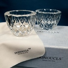 DONOUCLS Pair Clear Crystal Faceted Tealight Candle Holders in Box picture