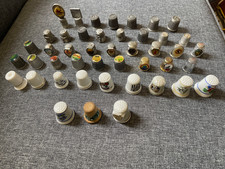 Vintage Pewter, Porcelain, Wood Thimbles Mixed Lot of 45 Pieces picture