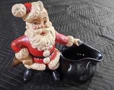 Vintage Atlantic Mold Ceramic Santa Claus W/Bell And Toy Bag for letters 12” picture