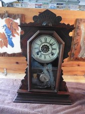 Antique Waterbury 8 Day Eastlake Parlor Clock Time Strike & Alarm Running w/ Key picture