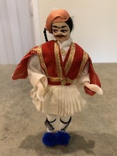 Vintage Greek Balkan 7” Doll Black Hair Mustache Folk Costume picture