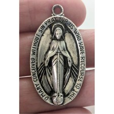 925 Sterling Silver Large St. Mary Miraculous Medal Religious Pendant 13.6 gm picture