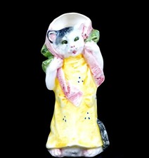 Austrian Majolica Girl Cat Yellow Dress Antique 6