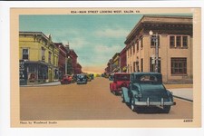 Main St. Looking West Salem Virginia Old Cars Storefronts Linen Postcard picture