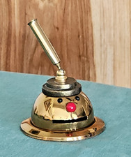 Vtg Whimsical Jameco Metal/Brass Single Fountain Pen Stand w/ Beaded Eyes & Nose picture