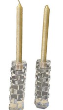 Sasaki  Crystal Candle Holders.  Brand New With Box.  Stack Look Made Czech Rep picture