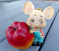 VINTAGE TOPO GIGIO ITALIAN BOBBLEHEAD MOUSE TV SHOW PIGGY BANK w APPLE picture