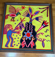 Vintage Huichol Wixárika Yarn Painting Mexican Folk Art Framed 25x25 picture