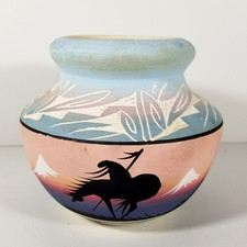 Navajo Pottery Pot Planter Rider Scene Signed Yonda Navajo 5 Inches Tall picture
