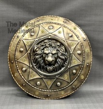 Medieval Lion Head Shield – Round Knight Armor Replica Gothic Battle Wall Decor picture