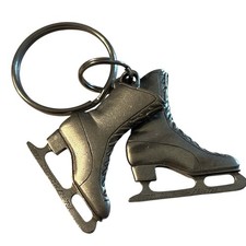 1995 Danforth Pewter Ice Figure Skates Keychain Silver Tone Vintage Winter Sport picture