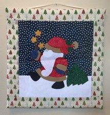 Vintage Handmade Applique Quilt Wall Hanging Santa Claus Stars Tree picture