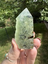 Half Raw Half Polished Prehnite Tower  picture