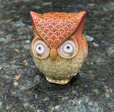 Vintage 1970 Owl Ceramic Pottery Olive Grren and Brown Glaze Small Home Decor 4