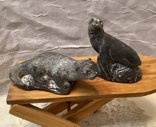 Wolf Original Handmade Soapstone Seal & Otter Sculptures Figurine Made Canada picture